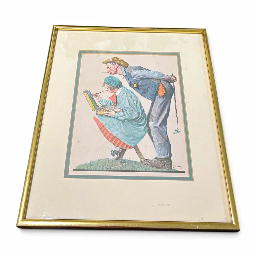 Vintage Norman Rockwell Hayseed Critic Framed Litho Print Wall Art Matted 11x13